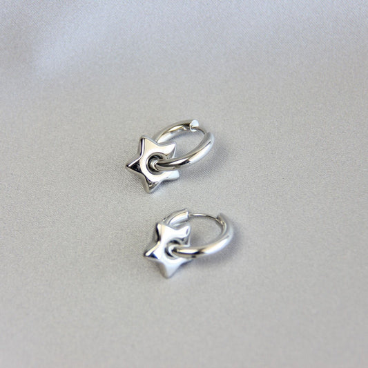 Star, Moon and Heart Pendant Gold Huggie Earrings. Mix and Match 18K gold hoop celestial earrings. Perfect gift for your loved ones.