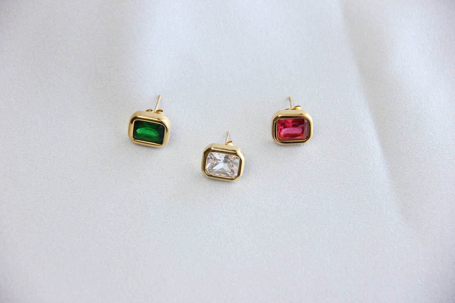 18K Gold Zircon Stud Earrings,Minimalist Gold CZ Stud Earrings,Dainty CZ Earrings,Handmade Jewelry Gift for Her, Mother's Day Gift for Her