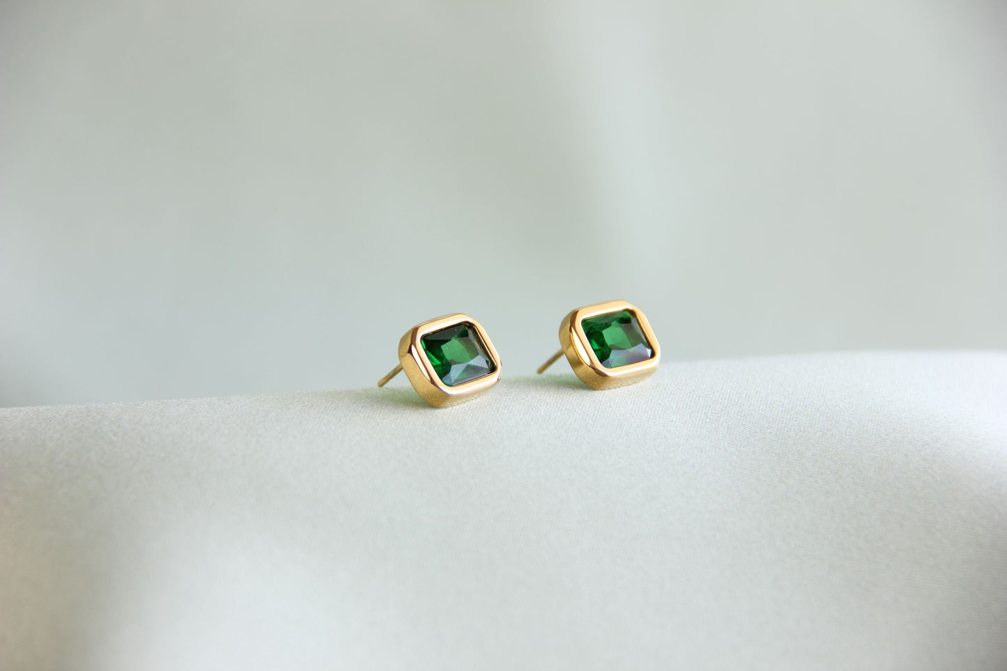 18K Gold Zircon Stud Earrings,Minimalist Gold CZ Stud Earrings,Dainty CZ Earrings,Handmade Jewelry Gift for Her, Mother's Day Gift for Her