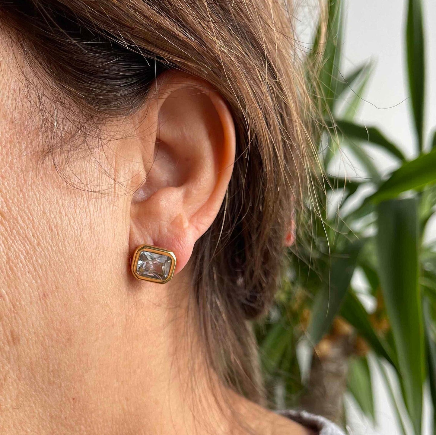 18K Gold Zircon Stud Earrings,Minimalist Gold CZ Stud Earrings,Dainty CZ Earrings,Handmade Jewelry Gift for Her, Mother's Day Gift for Her