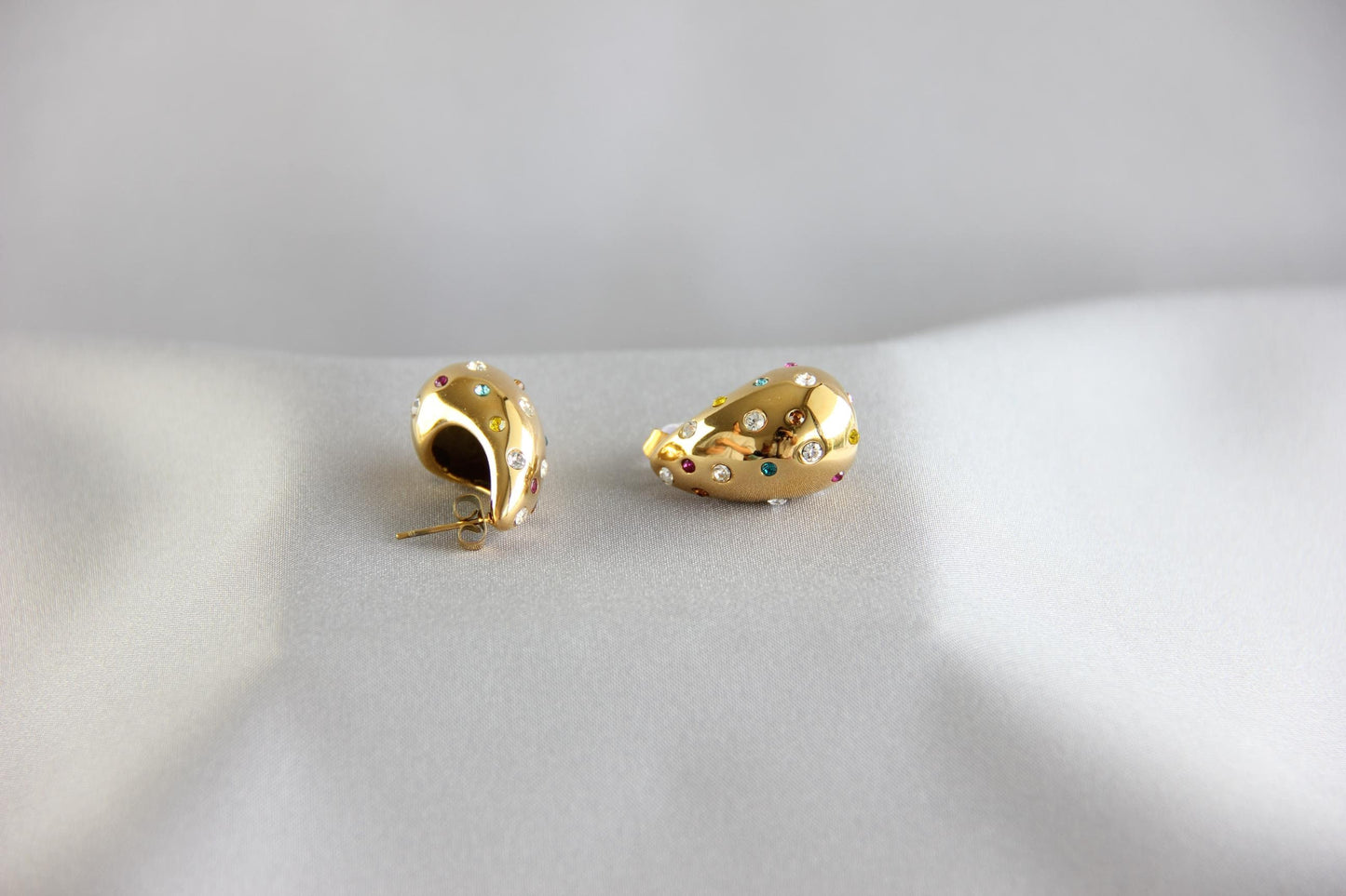 Teardrop Gold Zirconia Stud Earring, Chunky 18K Gold Stud CZ Earring, Bold Unique 18K Gold Earring for Women, Mother's Day Gifts for Her
