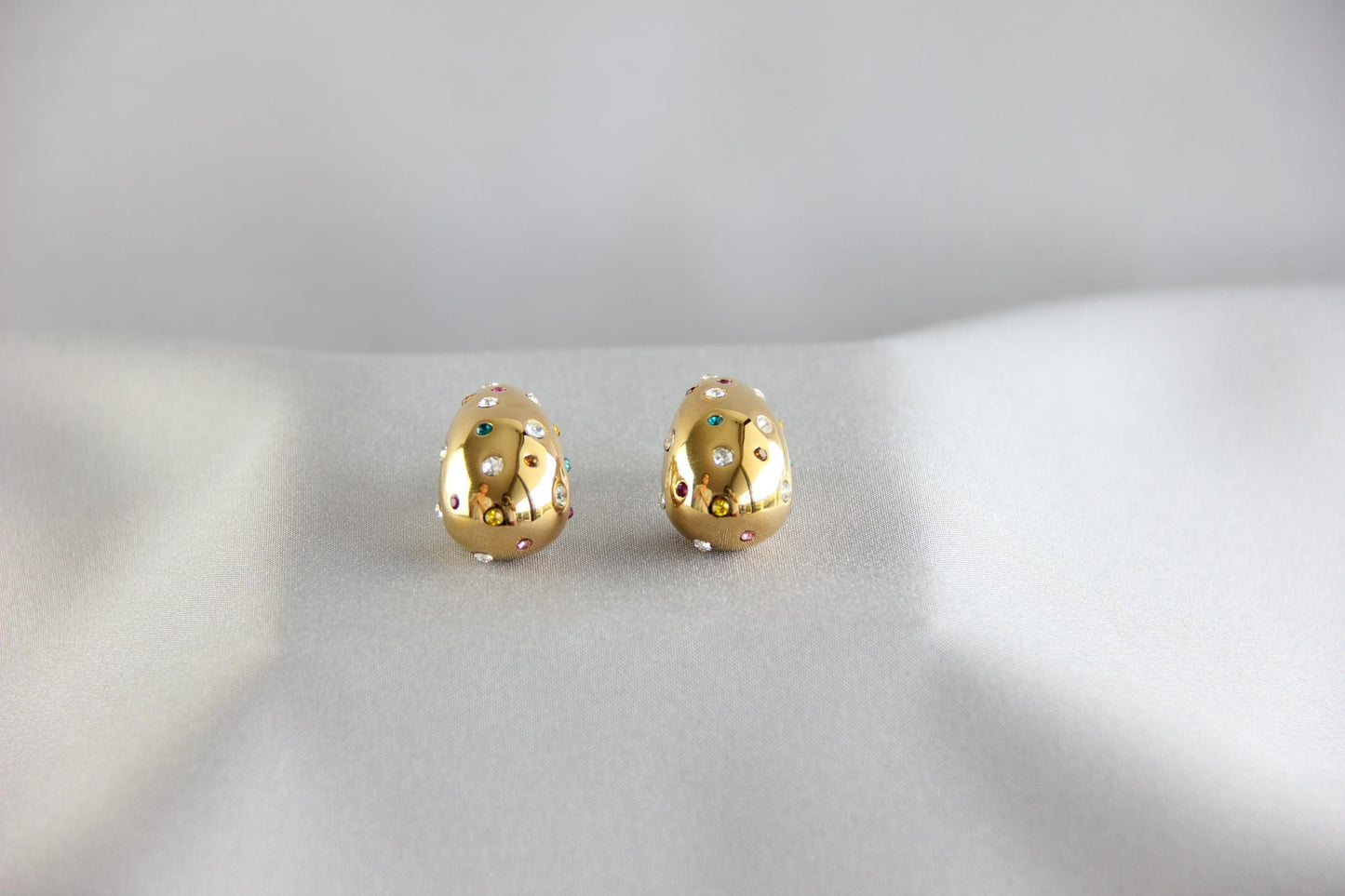 Teardrop Gold Zirconia Stud Earring, Chunky 18K Gold Stud CZ Earring, Bold Unique 18K Gold Earring for Women, Mother's Day Gifts for Her