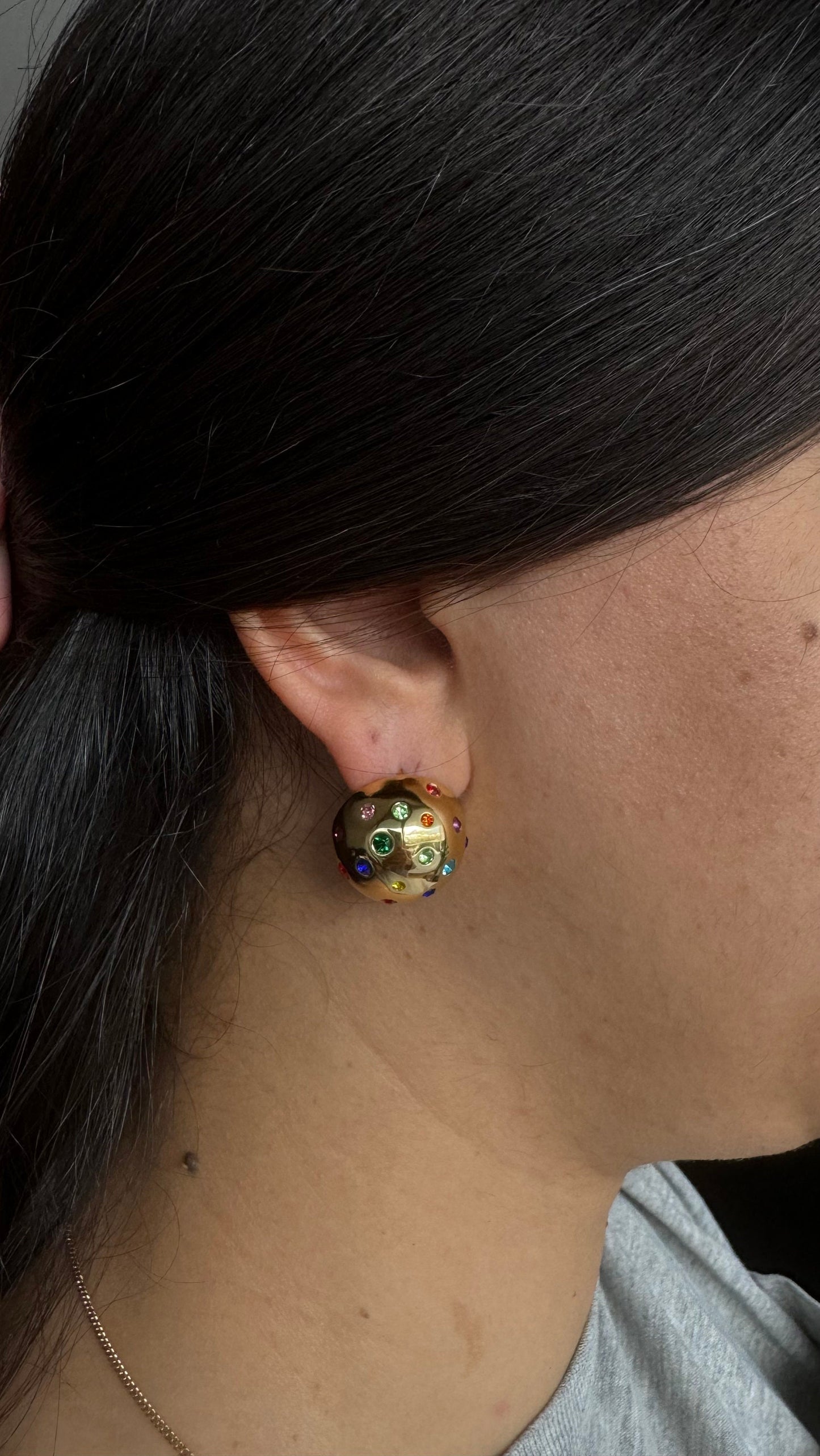 Colorful CZ Statement Earring, Modern Gold Stud Unique Jewelry, Chunky Handmade Bold Earring, Mom Jewelry Gifts, Mother's Day Gifts for Her