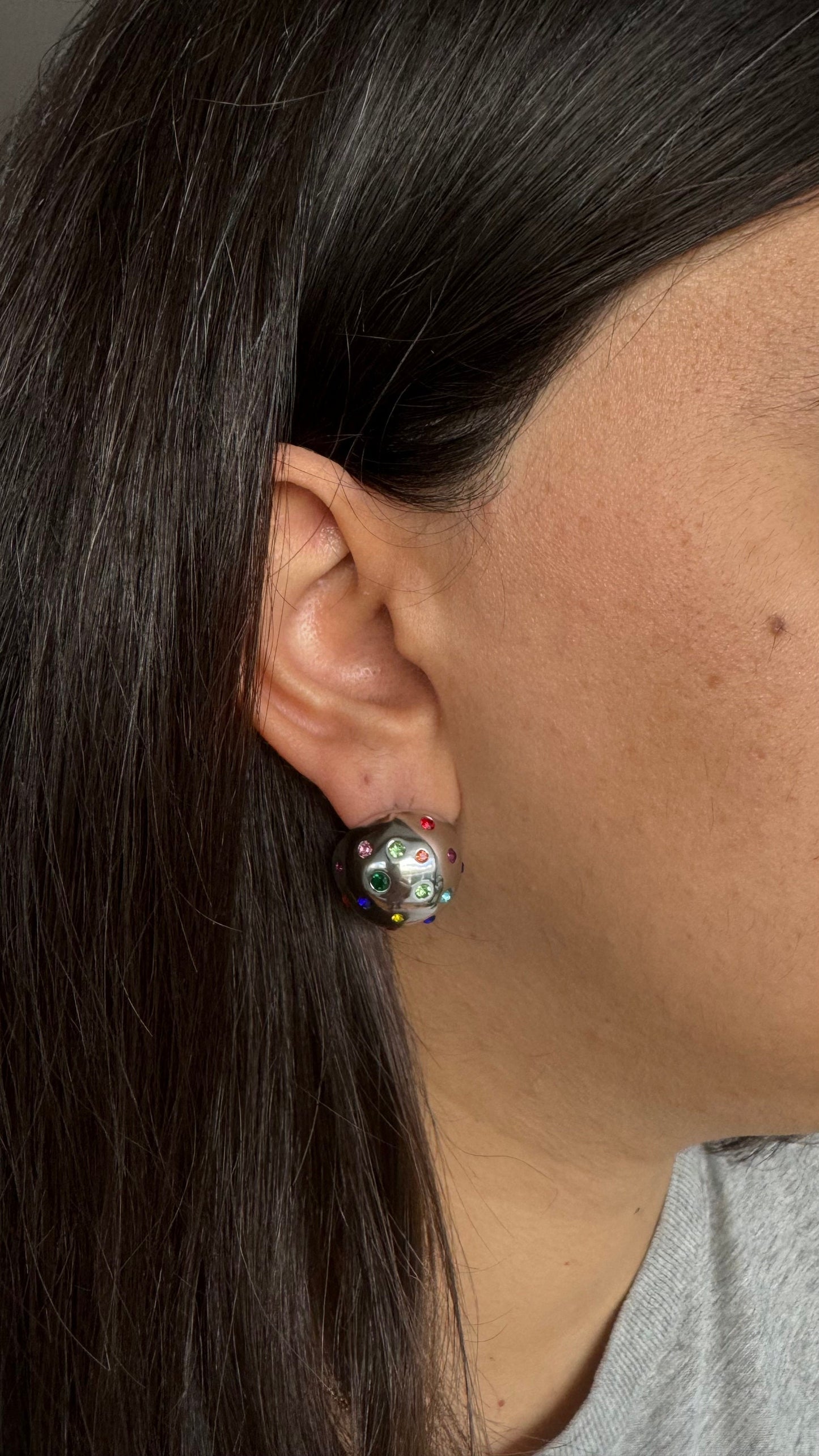 Colorful CZ Statement Earring, Modern Gold Stud Unique Jewelry, Chunky Handmade Bold Earring, Mom Jewelry Gifts, Mother's Day Gifts for Her