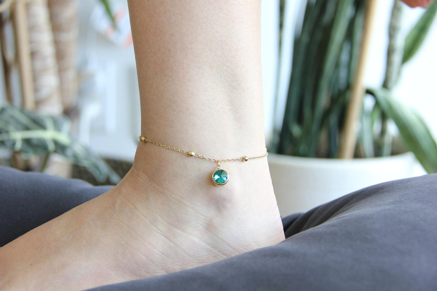 Dainty Zircon Gold Anklet, Gold Summer Beach Anklet, Shiny Zircon Chain Anklet for Her, Stainless Steel Adjustable Anklet,Valentine Gifts