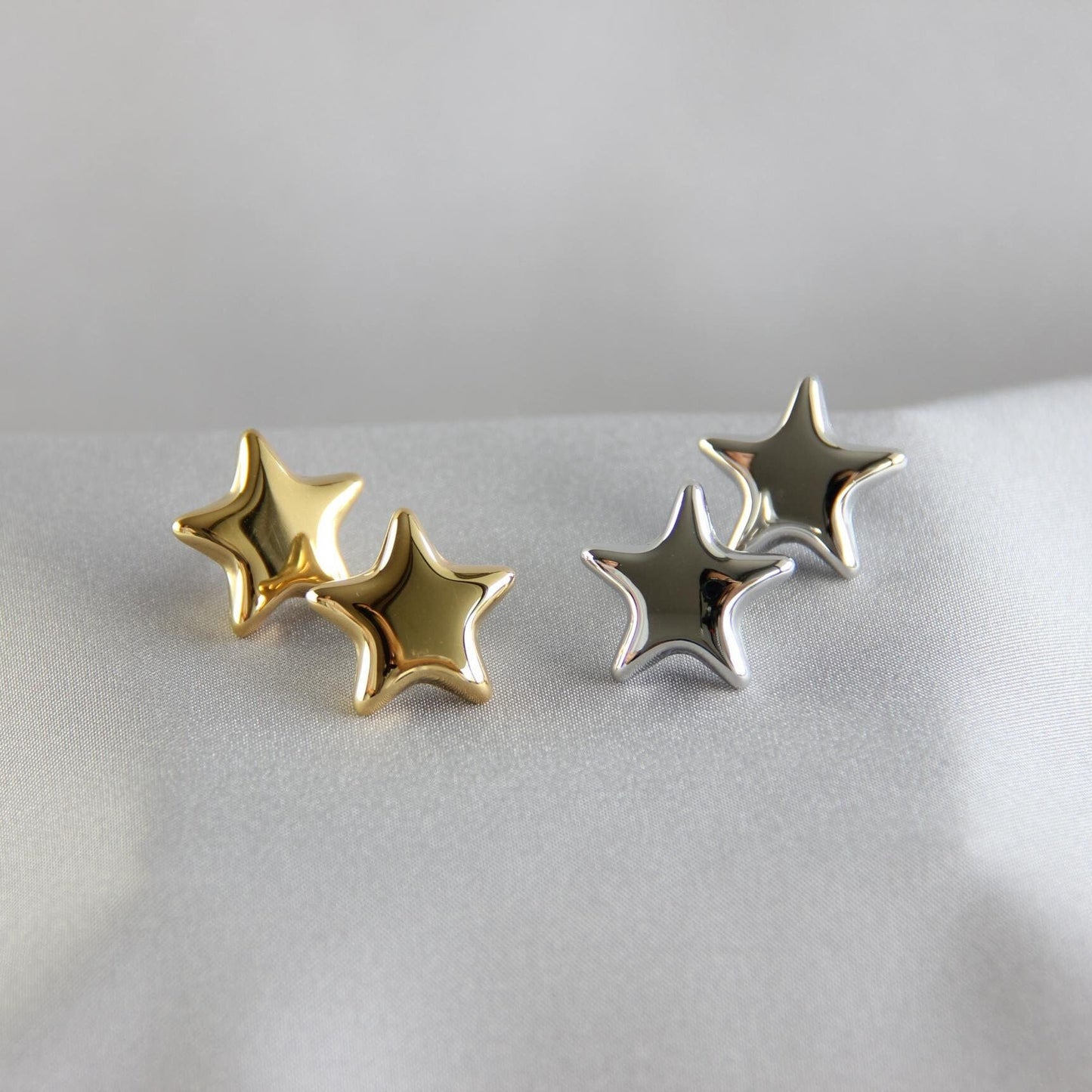 Puffy Gold Star Necklace Waterproof Modern Star Stud Earring, Chunky Fluffy Gold Star Earring Minimalist Celestial Waterproof Earring Gift