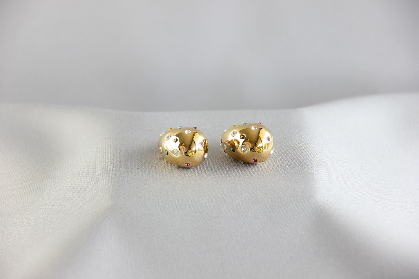 Teardrop Gold Zirconia Stud Earring, Chunky 18K Gold Stud CZ Earring, Bold Unique 18K Gold Earring for Women, Mother's Day Gifts for Her
