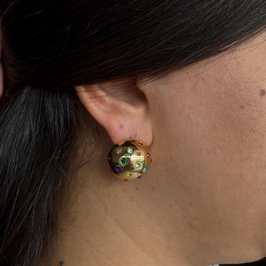 Colorful CZ Statement Earring, Modern Gold Stud Unique Jewelry, Chunky Handmade Bold Earring, Mom Jewelry Gifts, Mother's Day Gifts