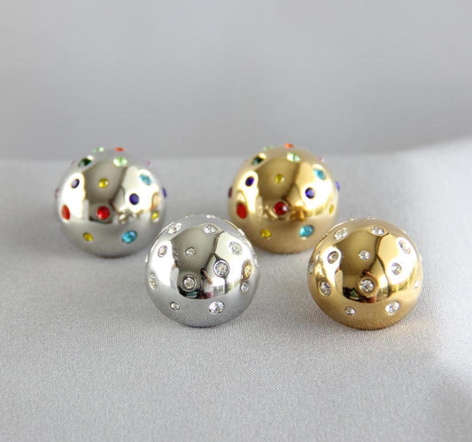 Colorful CZ Statement Earring, Modern Gold Stud Unique Jewelry, Chunky Handmade Bold Earring, Mom Jewelry Gifts, Mother's Day Gifts for Her