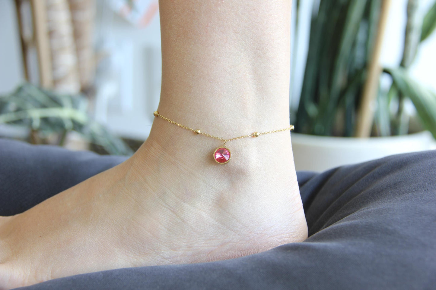 Dainty Zircon Gold Anklet, Gold Summer Beach Anklet, Shiny Zircon Chain Anklet for Her, Stainless Steel Adjustable Anklet,Valentine Gifts