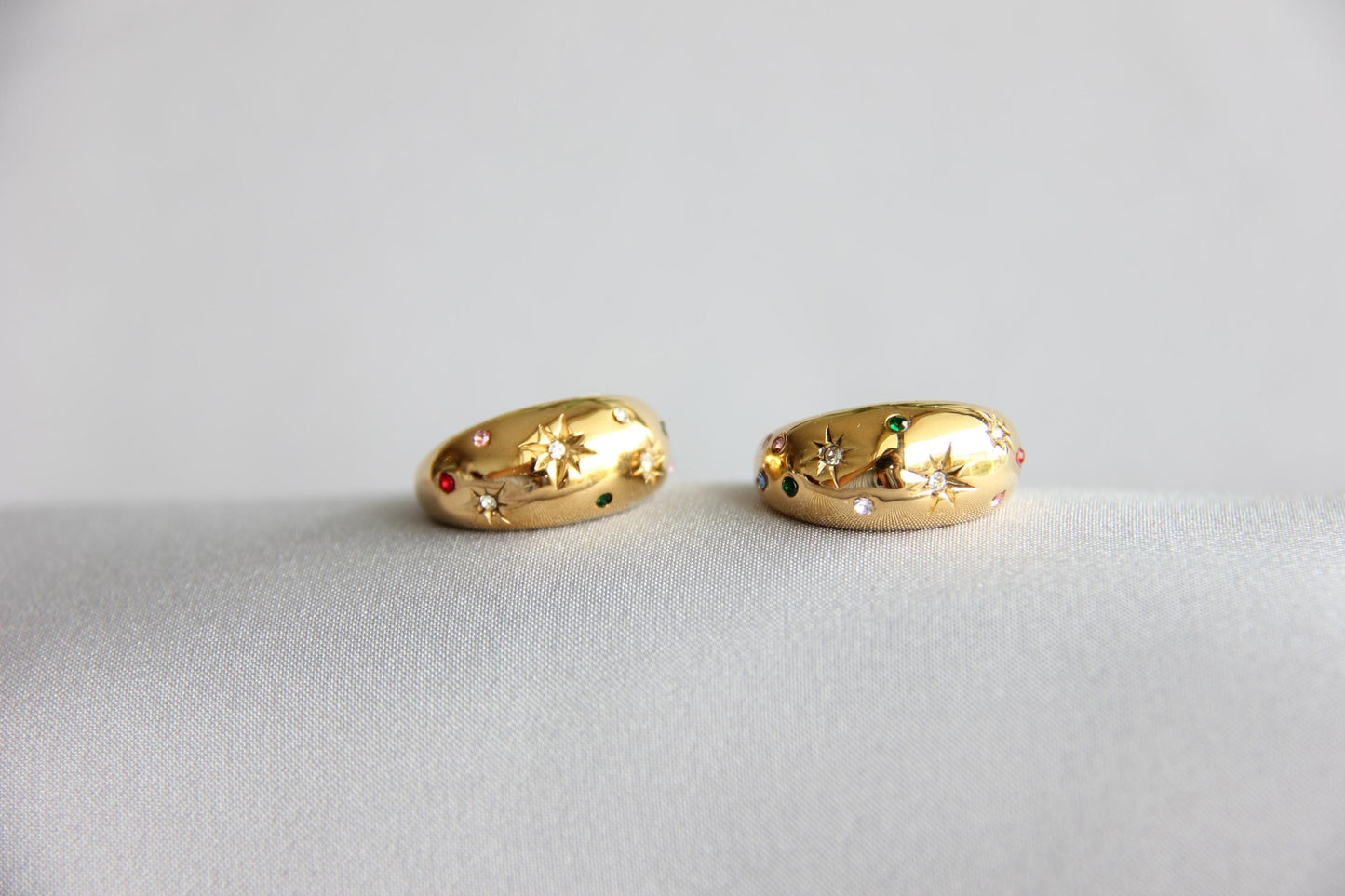Gold Dome Ring, Celestial Ring, Chunky Gold Dome Ring, Gold Star Dome Ring,Unique Earring for Women,Celestial Jewelry,Mother's Day Gifts
