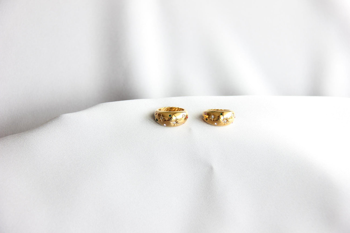 Gold Dome Ring, Celestial Ring, Chunky Gold Dome Ring, Gold Star Dome Ring,Unique Earring for Women,Celestial Jewelry,Mother's Day Gifts