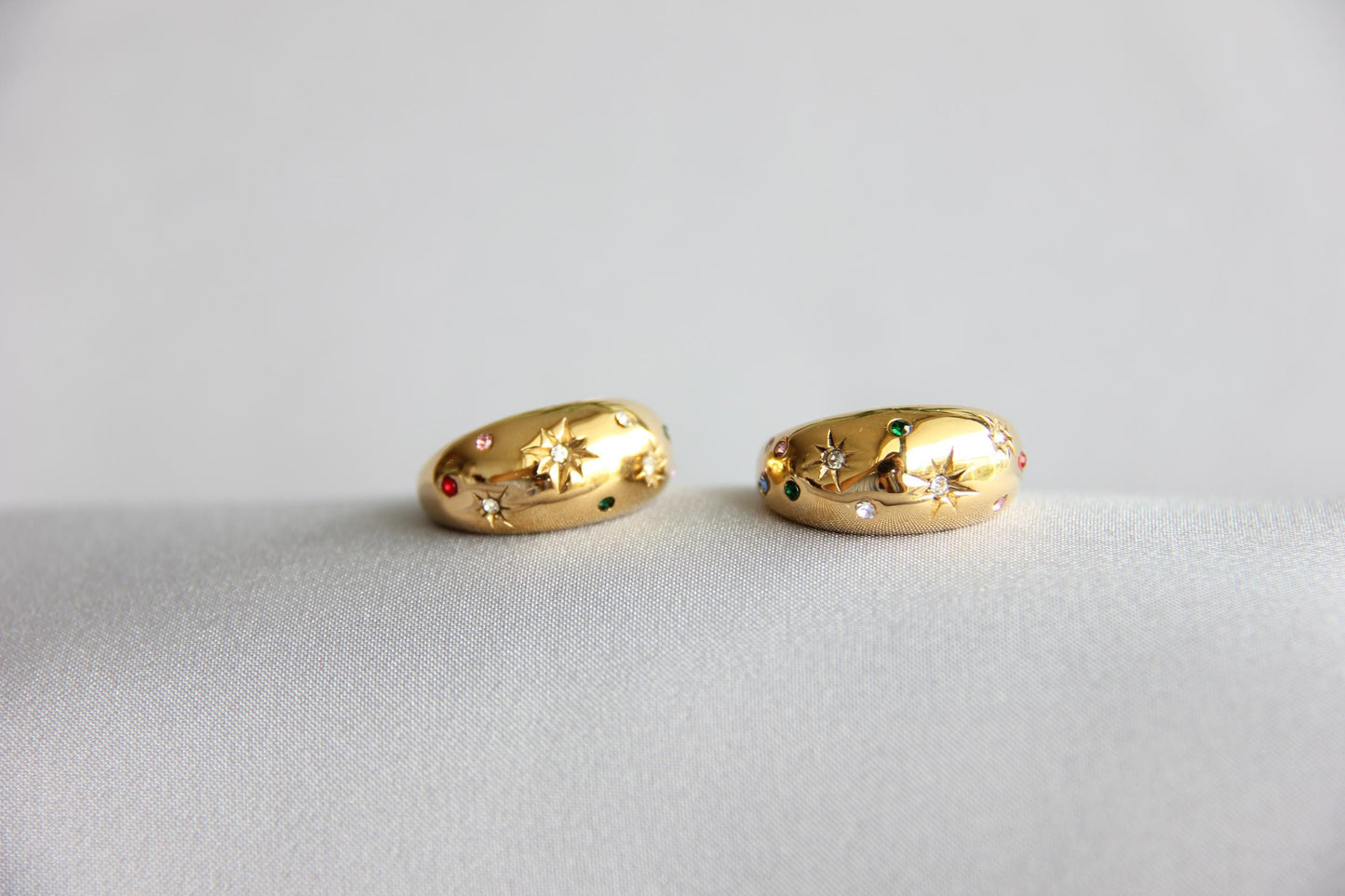 Gold Dome Ring, Celestial Ring, Chunky Gold Dome Ring, Gold Star Dome Ring,Unique Earring for Women,Celestial Jewelry,Mother's Day Gifts