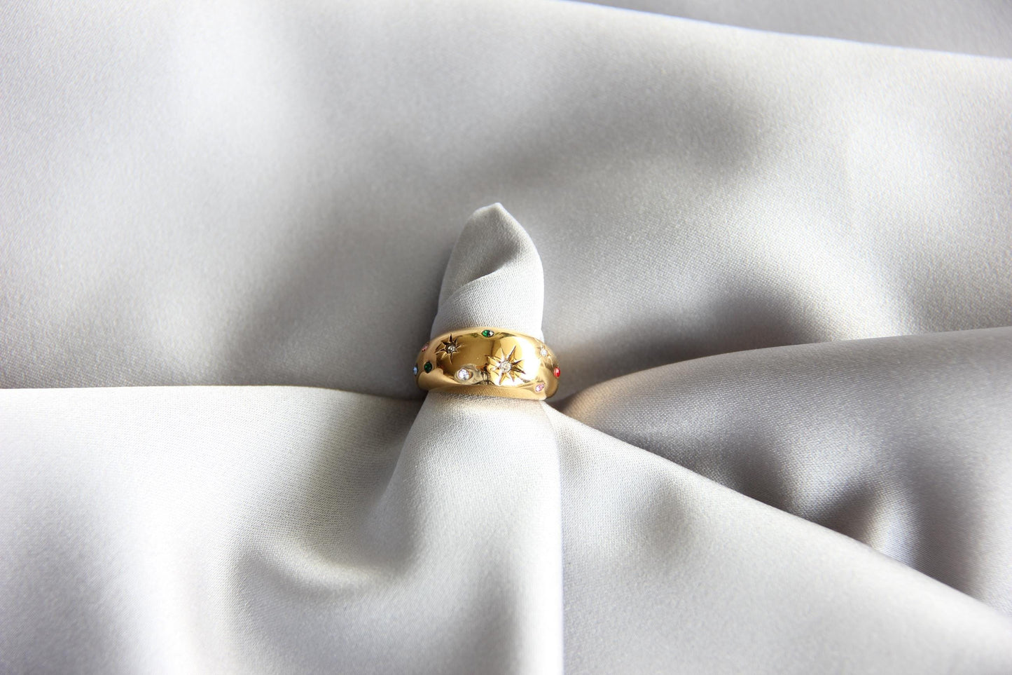 Gold Dome Ring, Celestial Ring, Chunky Gold Dome Ring, Gold Star Dome Ring,Unique Earring for Women,Celestial Jewelry,Mother's Day Gifts