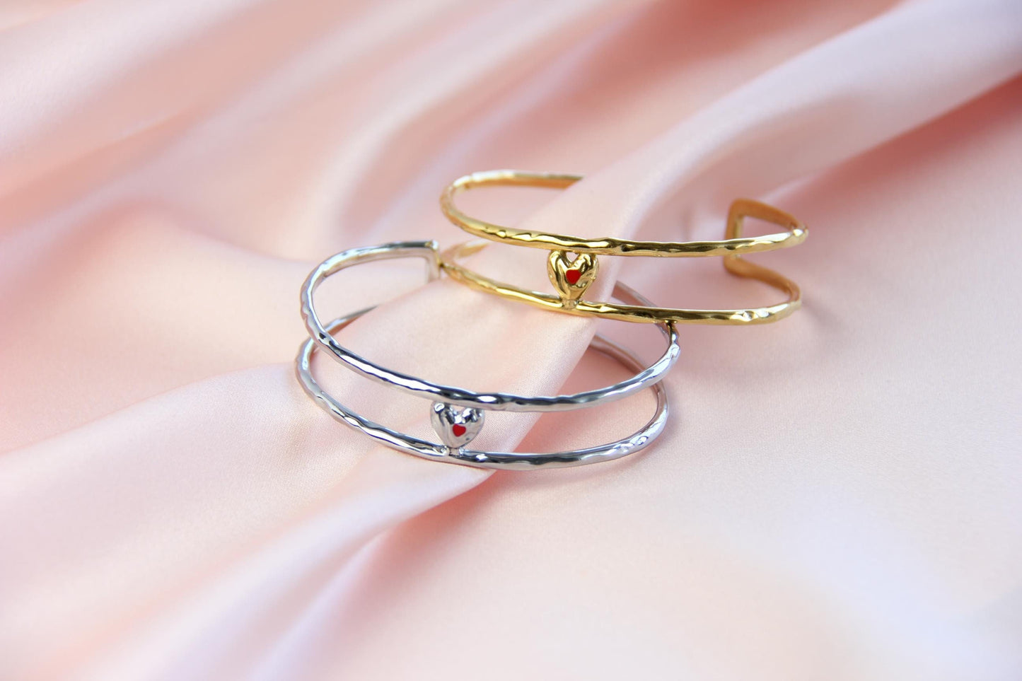 18K Gold Cuff Heart Bracelet,Open Love Bangle Stacking Gold Bracelet,Waterproof Handmade Cuff Bracelet, Gift for Her, Mothers Day Gifts