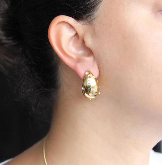 Teardrop Zirconia Stud Earring,18K Gold Modern Chunky Earring, Bold Stud Zirconia Earring,Unique Jewelry Earring,Unique Mother's Day Gifts