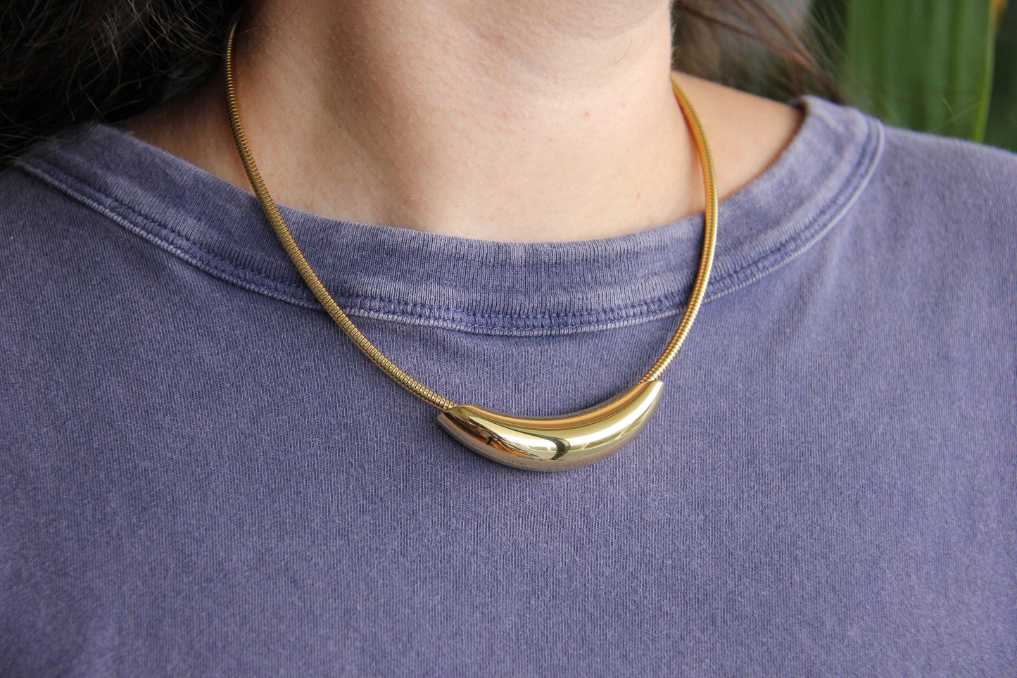 18K Gold Curved Tube Bar Necklace, Chunky Waterproof Thick Choker Necklace, Unique Gold Tunnel Necklace for Women Handmade Jewelry Gift Mom