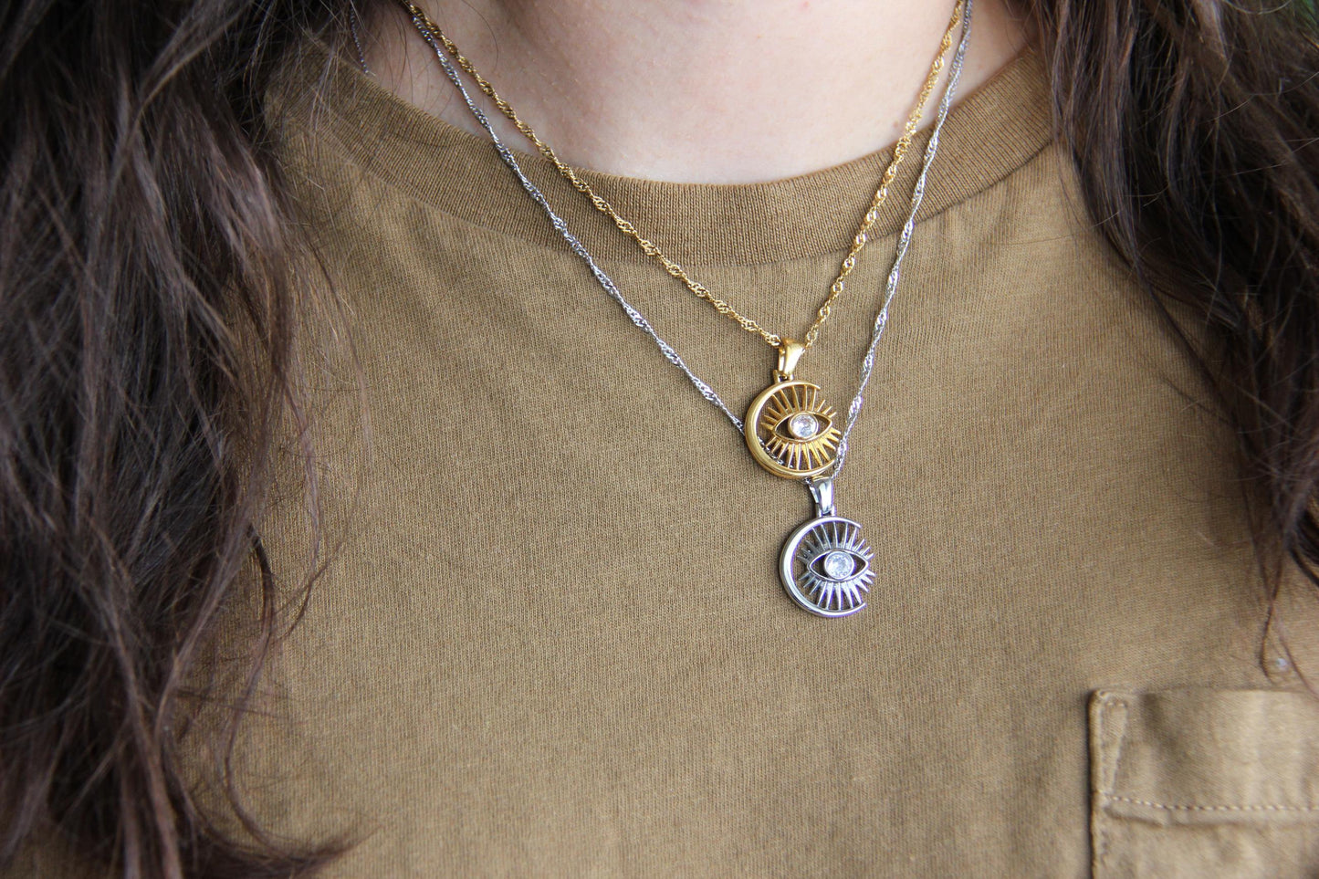 evil eye gold charm pendant necklace