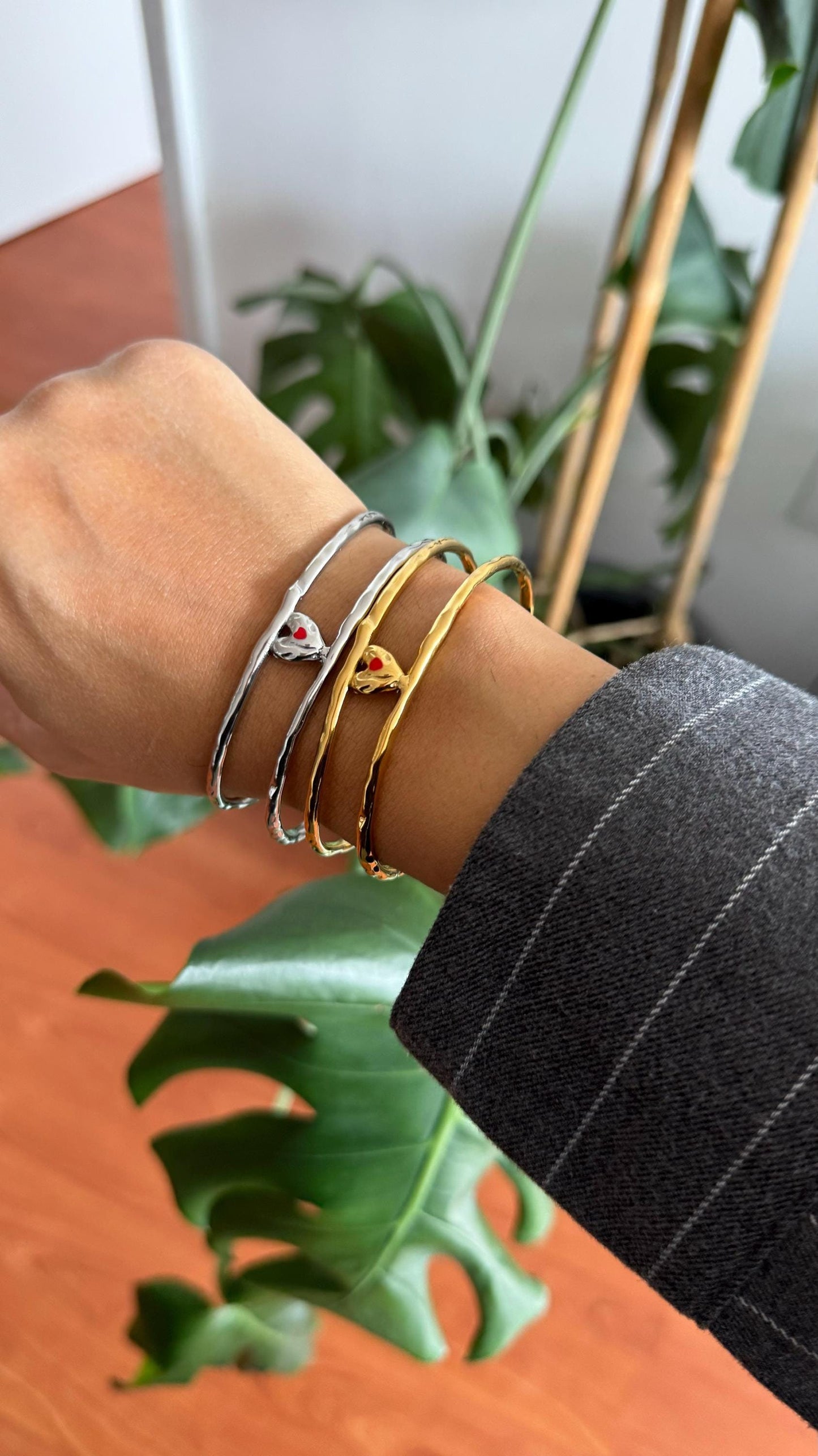 18K Gold Cuff Heart Bracelet,Open Love Bangle Stacking Gold Bracelet,Waterproof Handmade Cuff Bracelet, Gift for Her, Mothers Day Gifts