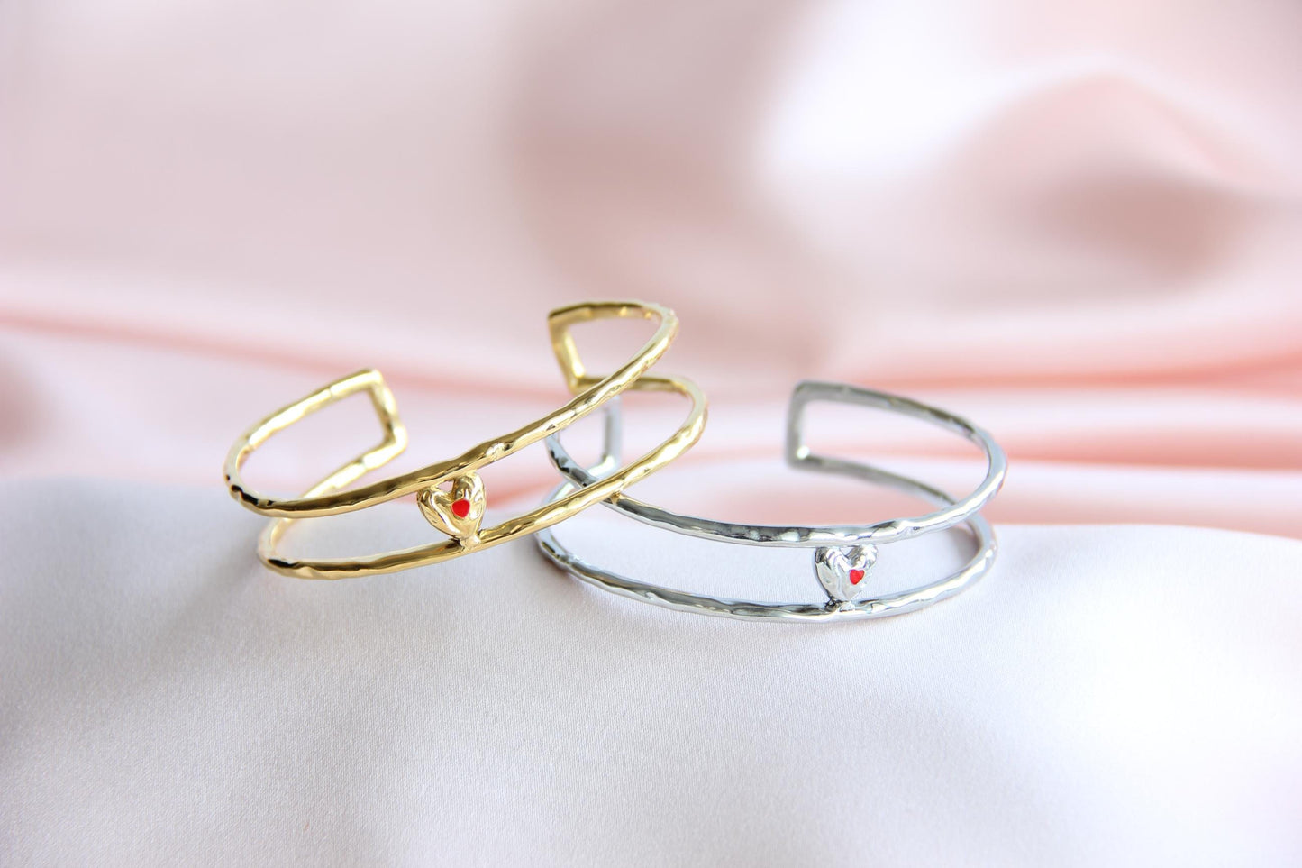 18K Gold Cuff Heart Bracelet,Open Love Bangle Stacking Gold Bracelet,Waterproof Handmade Cuff Bracelet, Gift for Her, Mothers Day Gifts
