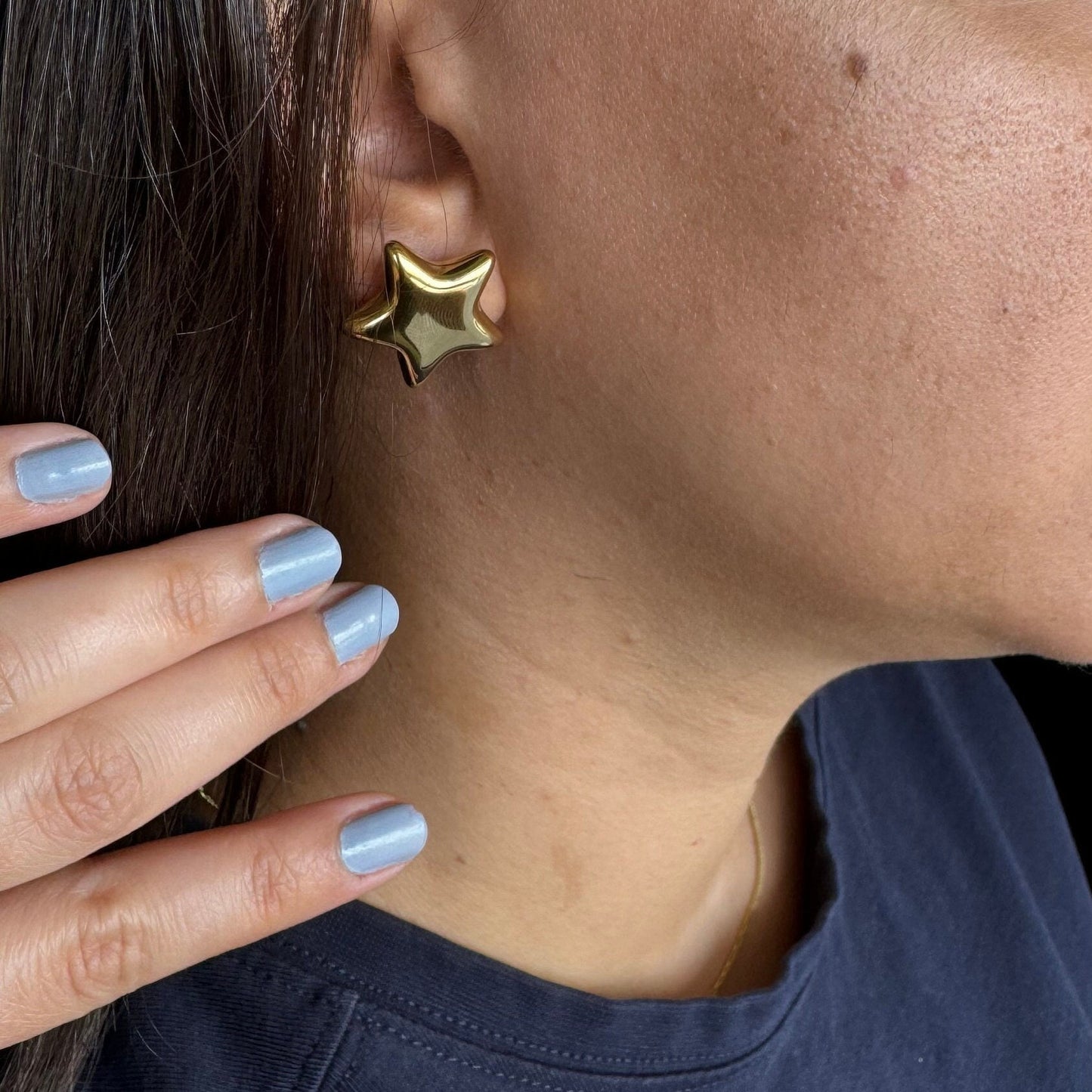 Puffy Gold Star Necklace Waterproof Modern Star Stud Earring, Chunky Fluffy Gold Star Earring Minimalist Celestial Waterproof Earring Gift
