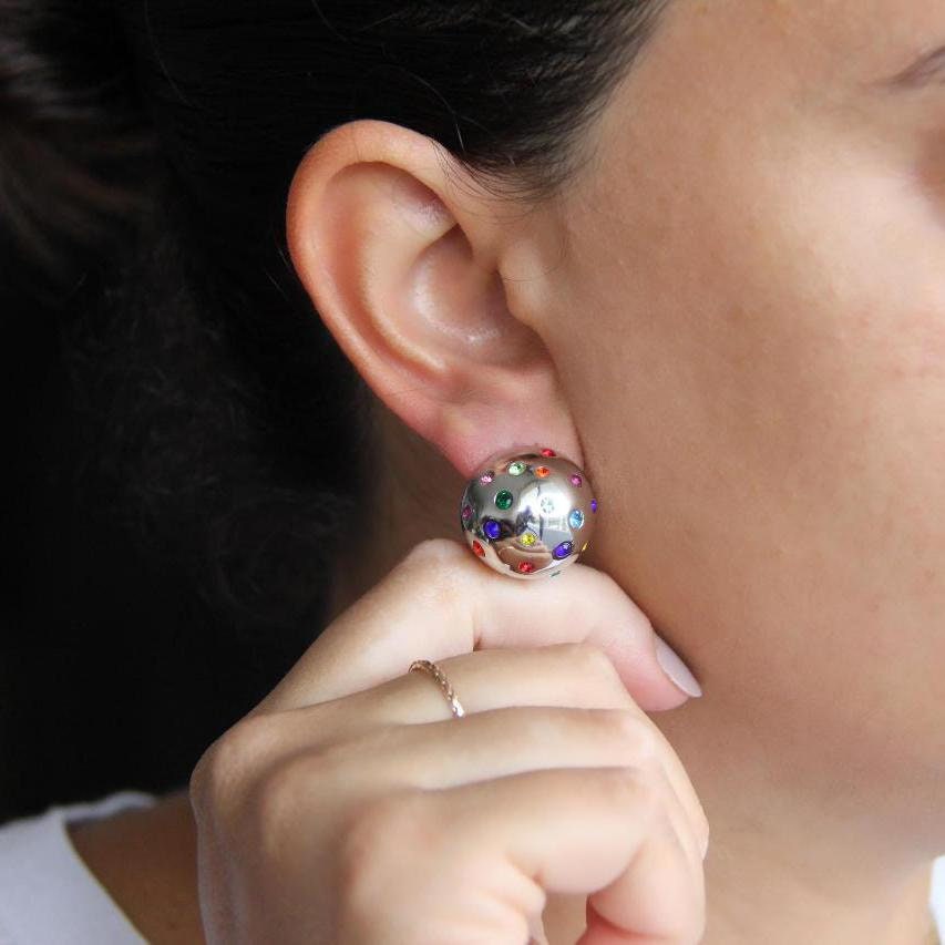 Colorful CZ Statement Earring, Modern Gold Stud Unique Jewelry, Chunky Handmade Bold Earring, Mom Jewelry Gifts, Mother's Day Gifts for Her