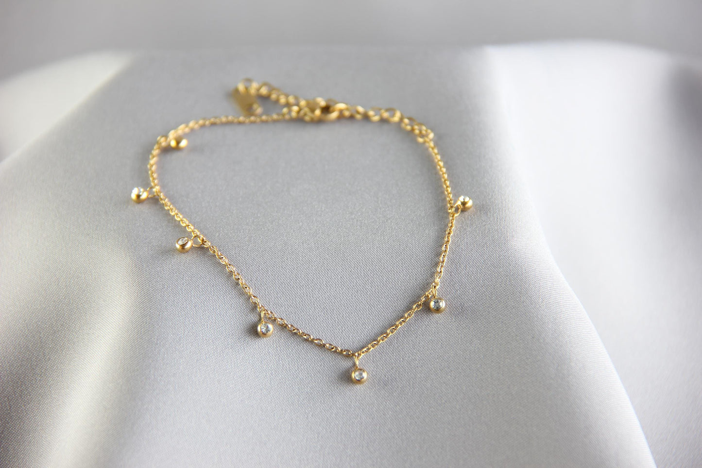Mini Dainty Zircon Gold Anklet, Waterproof Gold SummerAnklet, Shiny Zircon Chain Anklet, Stainless Steel Adjustable Anklet,Mother's Day Gift