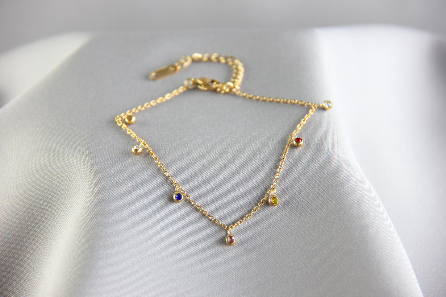Mini Dainty Zircon Gold Anklet, Waterproof Gold SummerAnklet, Shiny Zircon Chain Anklet, Stainless Steel Adjustable Anklet,Mother's Day Gift