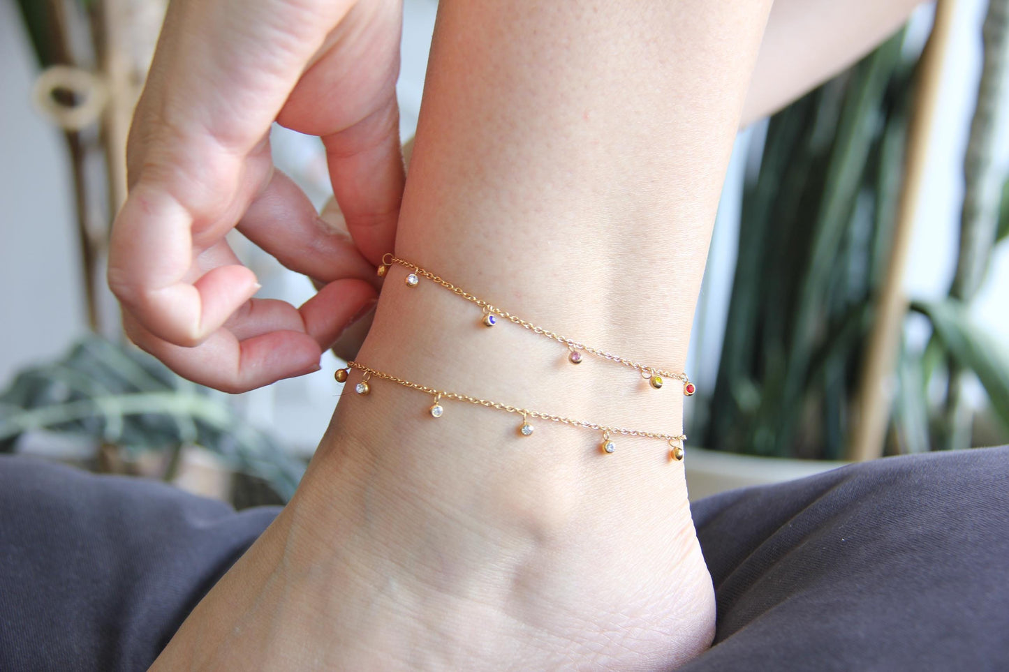 Mini Dainty Zircon Gold Anklet, Waterproof Gold SummerAnklet, Shiny Zircon Chain Anklet, Stainless Steel Adjustable Anklet,Mother's Day Gift