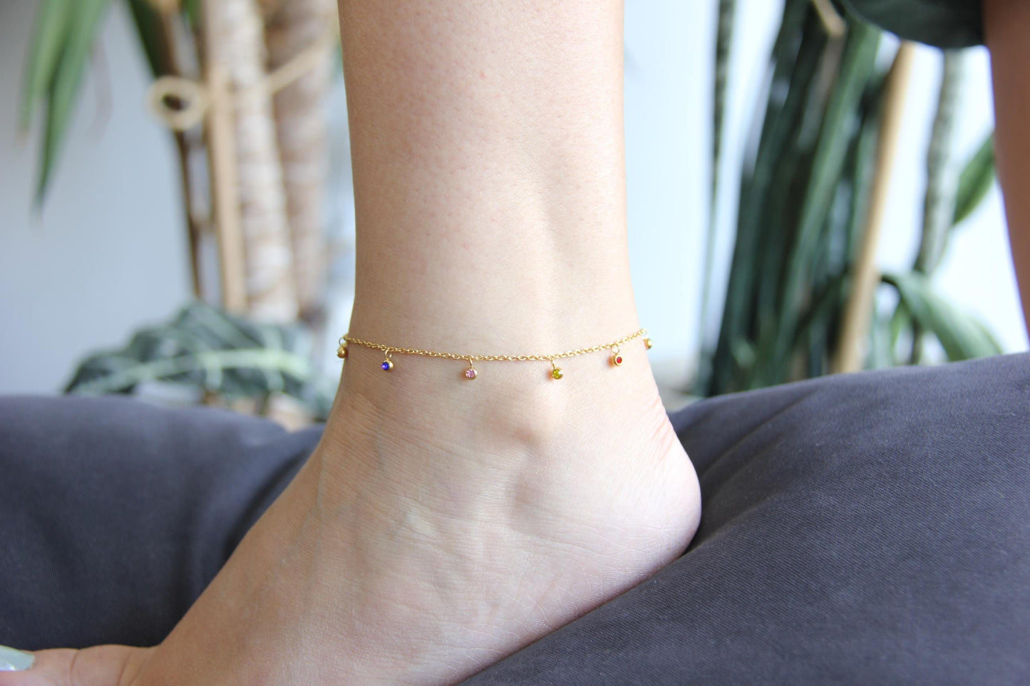 Mini Dainty Zircon Gold Anklet, Waterproof Gold SummerAnklet, Shiny Zircon Chain Anklet, Stainless Steel Adjustable Anklet,Mother's Day Gift