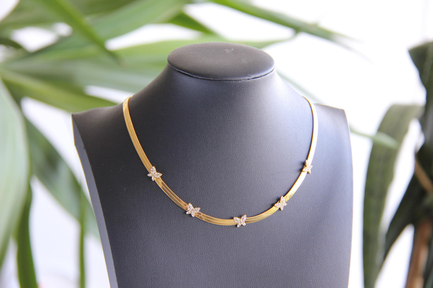 Chain Choker Necklace, CZ Gold Choker,Waterproof Flat Choker Chain Necklace,Herringbone Gold Layering Chain Necklace,Mother Day Gift for Her