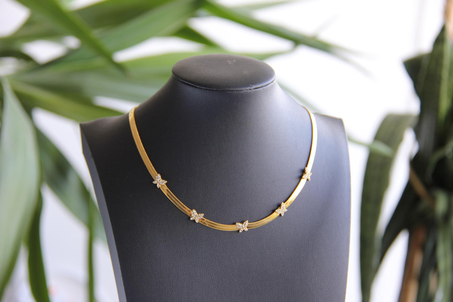 Chain Choker Necklace, CZ Gold Choker,Waterproof Flat Choker Chain Necklace,Herringbone Gold Layering Chain Necklace,Mother Day Gift for Her