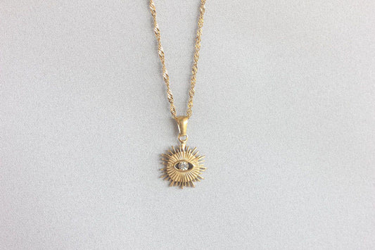 Evil Eye Charm Sun Necklace, Dainty Protection Gold Pendant, Minimalist Eye Protection Necklace, Best Friend Gift,Handmade Mother's Day Gift