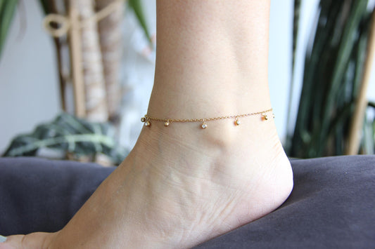 Mini Dainty Zircon Gold Anklet, Waterproof Gold SummerAnklet, Shiny Zircon Chain Anklet, Stainless Steel Adjustable Anklet,Mother's Day Gift
