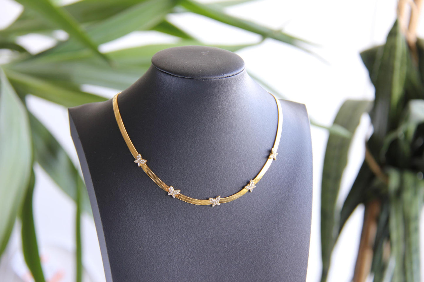 Chain Choker Necklace, CZ Gold Choker,Waterproof Flat Choker Chain Necklace,Herringbone Gold Layering Chain Necklace,Mother Day Gift for Her