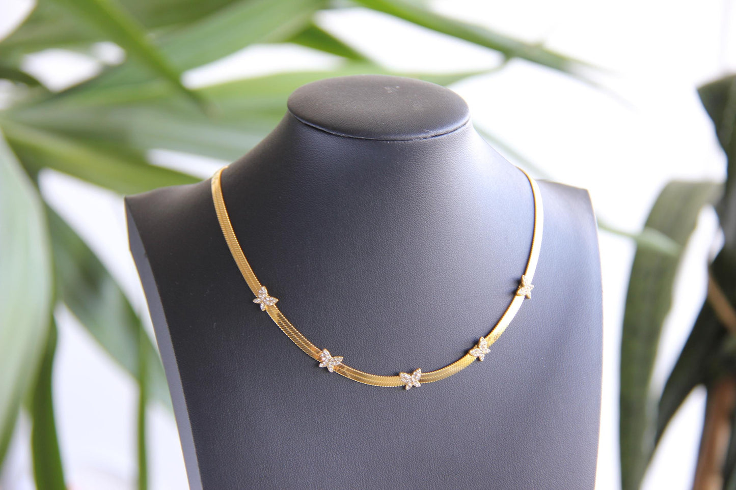 Chain Choker Necklace, CZ Gold Choker,Waterproof Flat Choker Chain Necklace,Herringbone Gold Layering Chain Necklace,Mother Day Gift for Her
