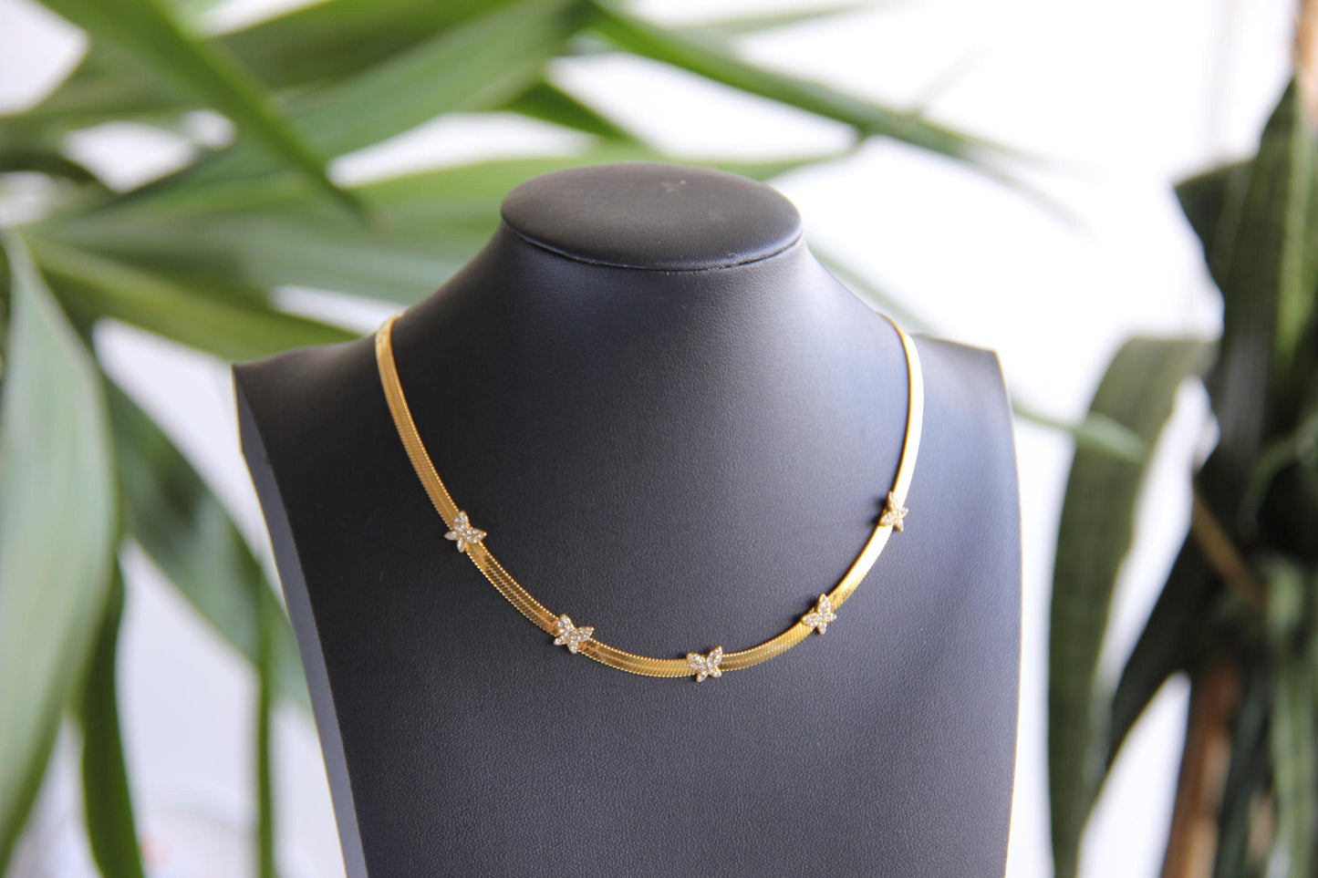 Chain Choker Necklace, CZ Gold Choker,Waterproof Flat Choker Chain Necklace,Herringbone Gold Layering Chain Necklace,Mother Day Gift for Her