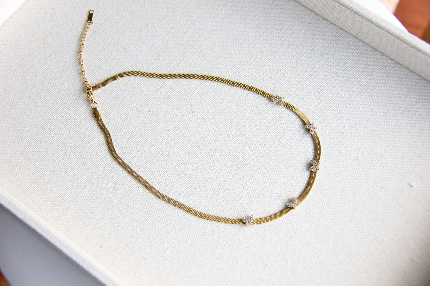 Chain Choker Necklace, CZ Gold Choker,Waterproof Flat Choker Chain Necklace,Herringbone Gold Layering Chain Necklace,Mother Day Gift for Her