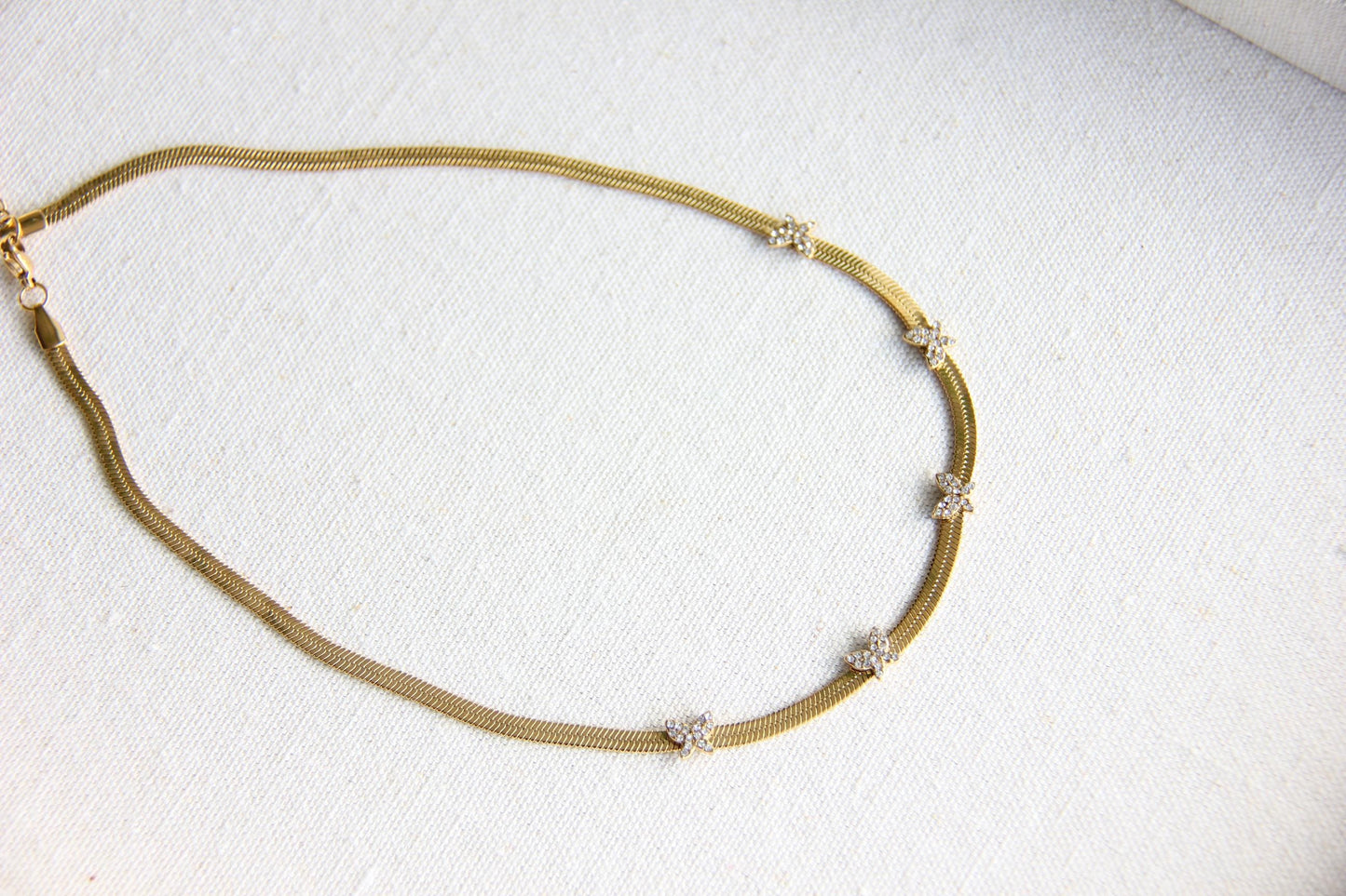 Chain Choker Necklace, CZ Gold Choker,Waterproof Flat Choker Chain Necklace,Herringbone Gold Layering Chain Necklace,Mother Day Gift for Her