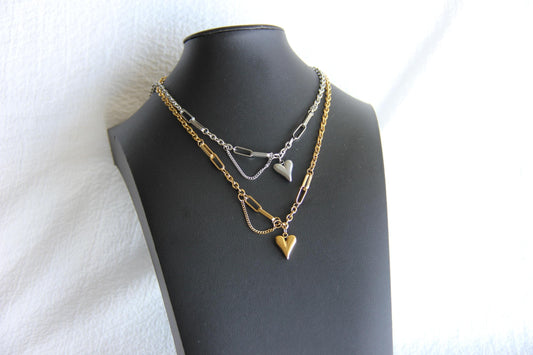 One of a kind Gold Chain Necklace with unique heart pendants. Perfect to use as a layering necklace or wearing solo, adding a touch of a romance to any outfit. Perfect gift for your wife, girlfriend, mom or for yourself!