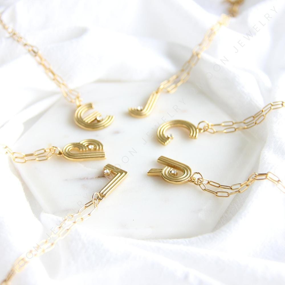 Gold initial letter necklace with a dainty pendant, perfect for personalized jewelry lovers. Elegant and minimalist custom letter necklace for everyday wear or layering. Custom letter charm necklace, a thoughtful gift for friends, bridesmaids or mom.