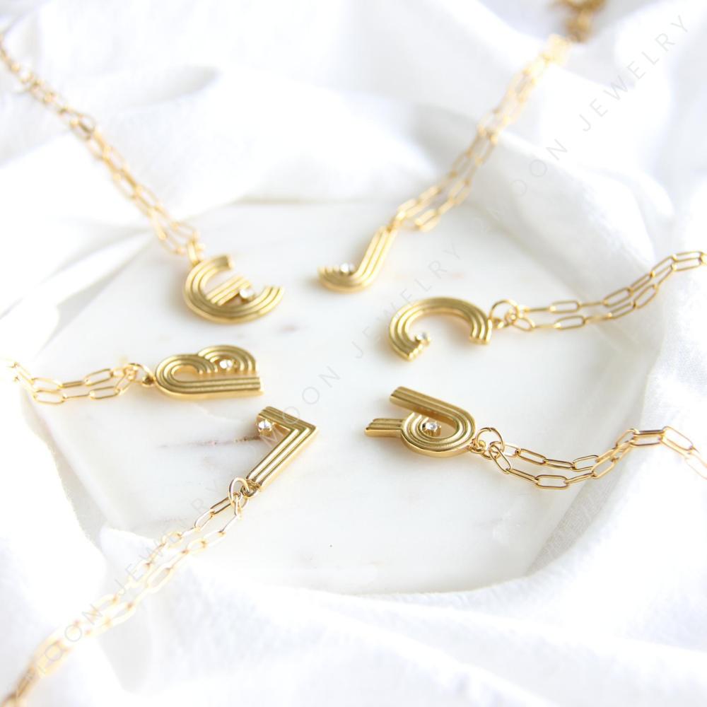 18k Gold custom initial letter necklace with mini star cubic zirconia