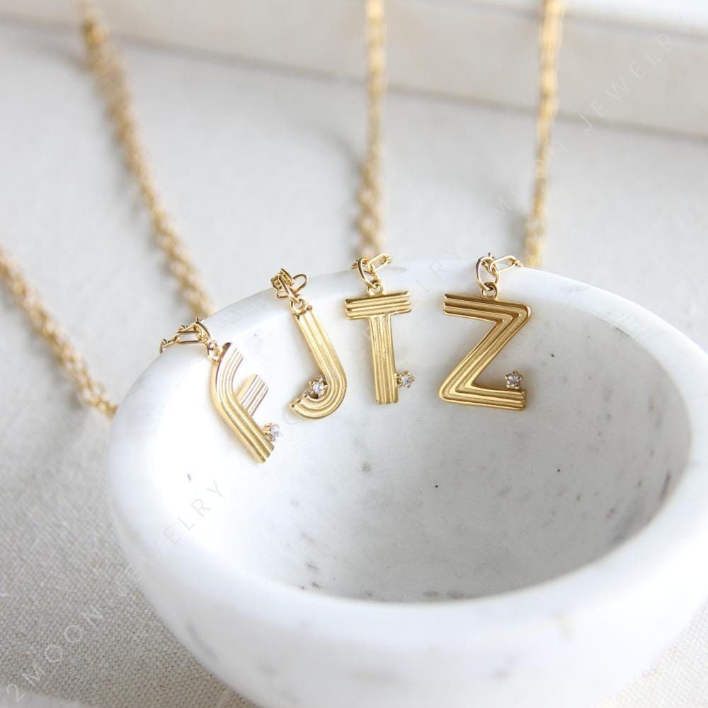 18k Gold custom initial letter necklace with mini star cubic zirconia