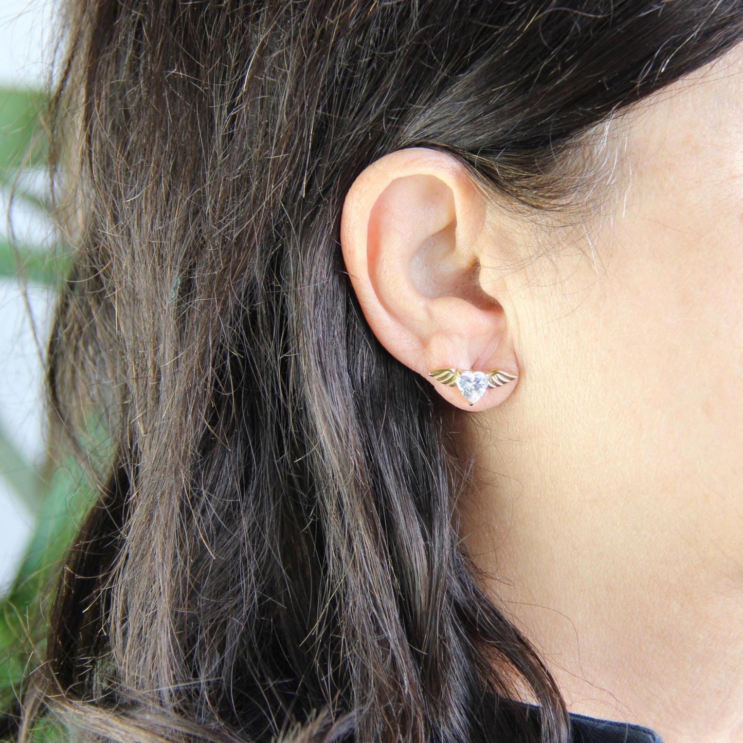 Angel wing heart stud 18K gold plated earrings , featuring a delicate and symbolic design. Dainty and lightweight earrings, perfect for everyday wear or special occasions. Guardian angel-inspired jewelry, a meaningful gift for her. Mom Gifts Ideas