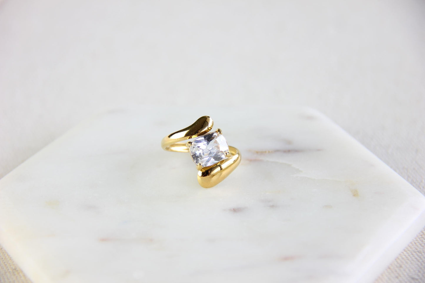 Statement gold zircon ring, perfect for stacking or wearing solo. Minimalist design with sparkling zircon on stainless steel band, ideal for everyday wear or gifting. Unique gift for friend, mom or loved ones.