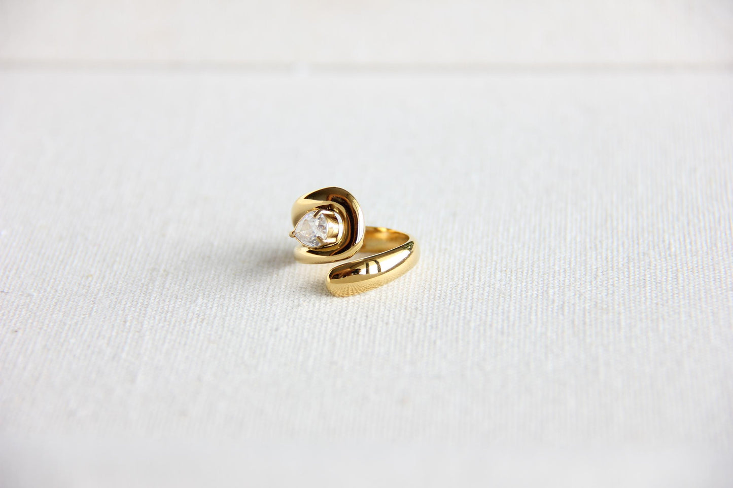 Statement gold zircon ring, perfect for stacking or wearing solo. Minimalist design with sparkling zircon on stainless steel band, ideal for everyday wear or gifting. Unique gift for friend, mom or loved ones.