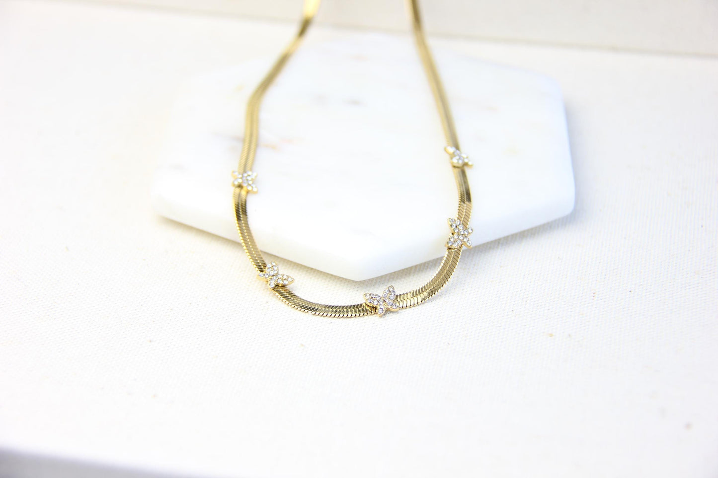 Chain Choker Necklace, CZ Gold Choker,Waterproof Flat Choker Chain Necklace,Herringbone Gold Layering Chain Necklace,Mother Day Gift for Her