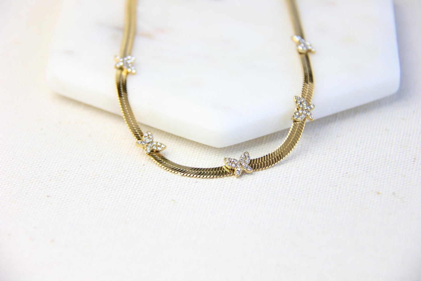 Chain Choker Necklace, CZ Gold Choker,Waterproof Flat Choker Chain Necklace,Herringbone Gold Layering Chain Necklace,Mother Day Gift for Her