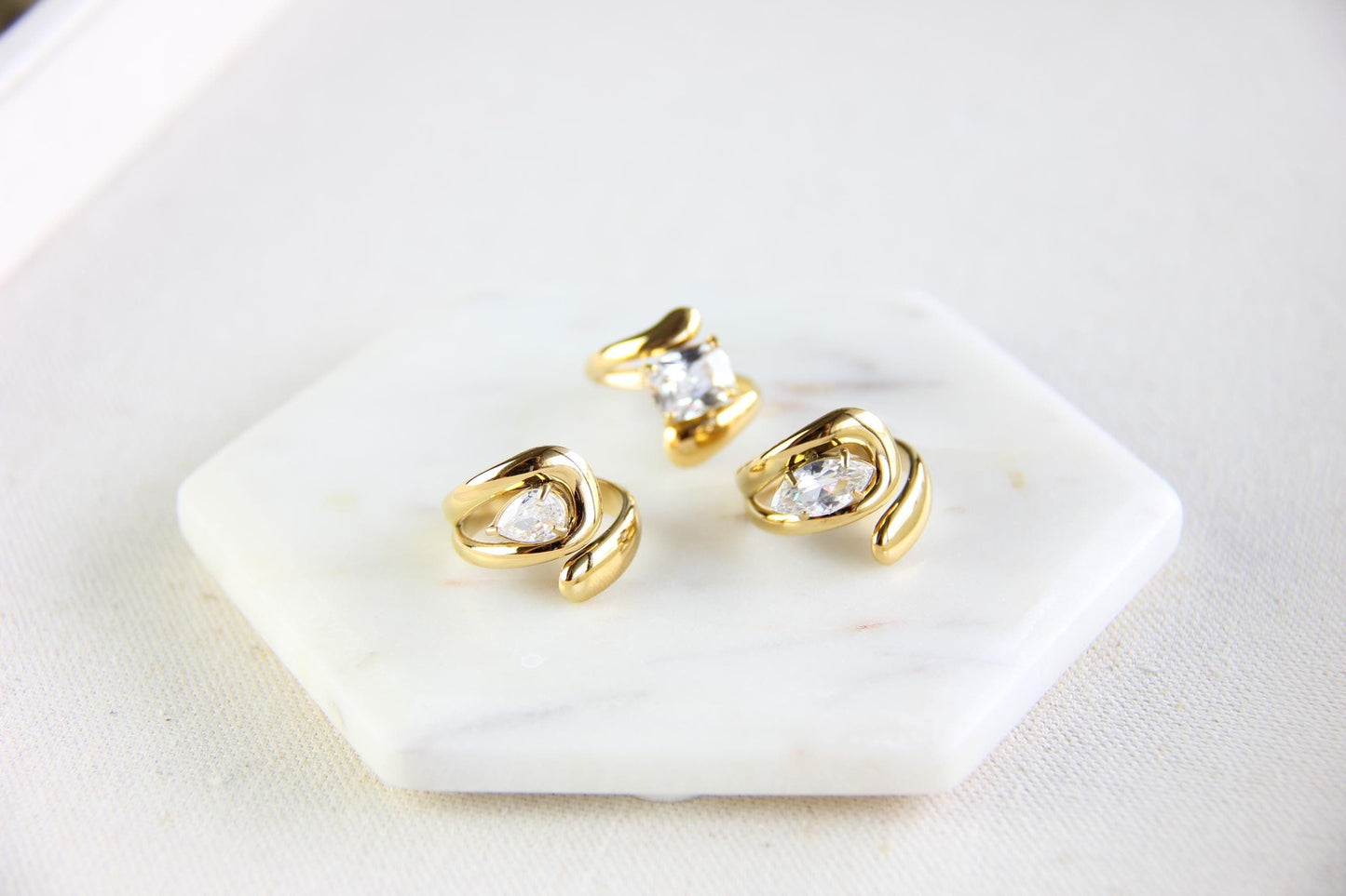 Statement gold zircon ring, perfect for stacking or wearing solo. Minimalist design with sparkling zircon on stainless steel band, ideal for everyday wear or gifting. Unique gift for friend, mom or loved ones.