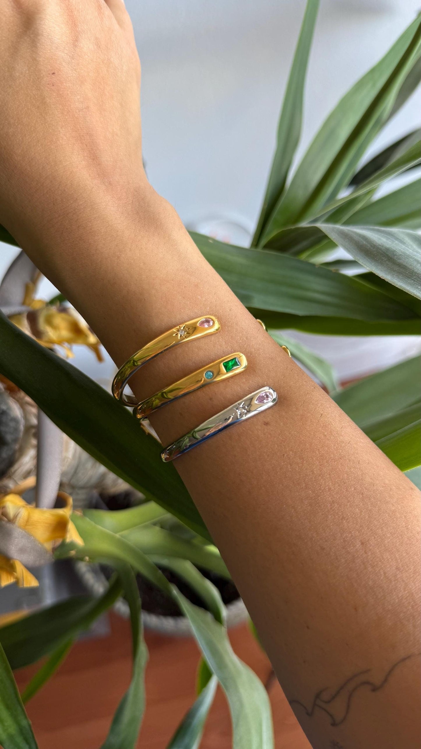 18K Gold Cuff Bracelet Celestial Open Bangle Stacking Gold Bracelet Waterproof Cuff Bracelet Unique Jewelry Bracelet Gift for Mother's Day